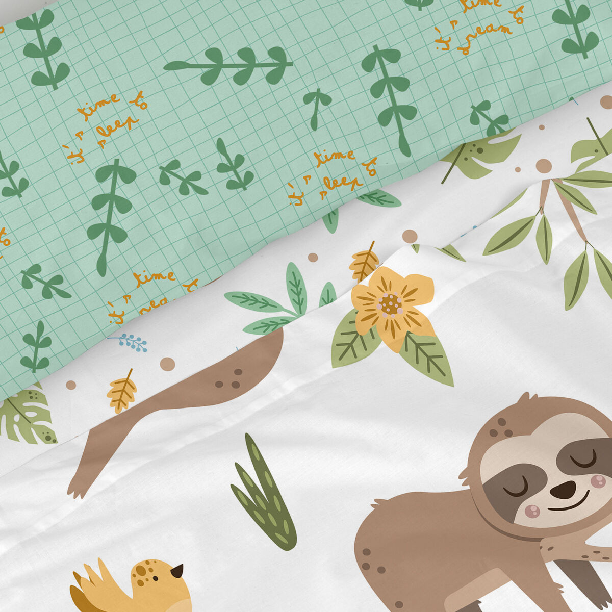 Bäddset HappyFriday Moshi Moshi Happy sloth Multicolour Säng 105 2 Delar